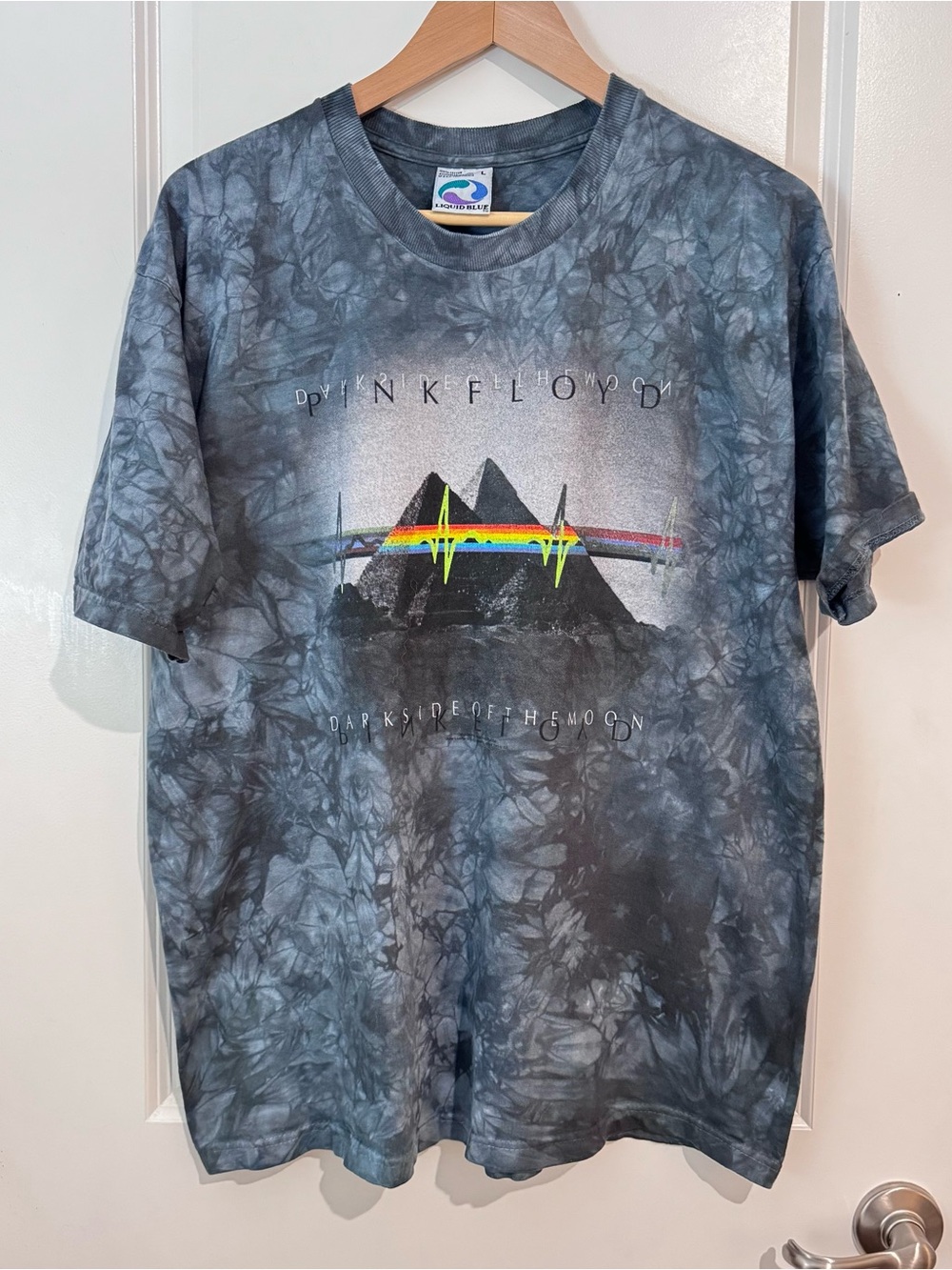 Vintage Pink Floyd Dark Side of the Moon Tie Dye Mens TShirt Large Liquid Blue